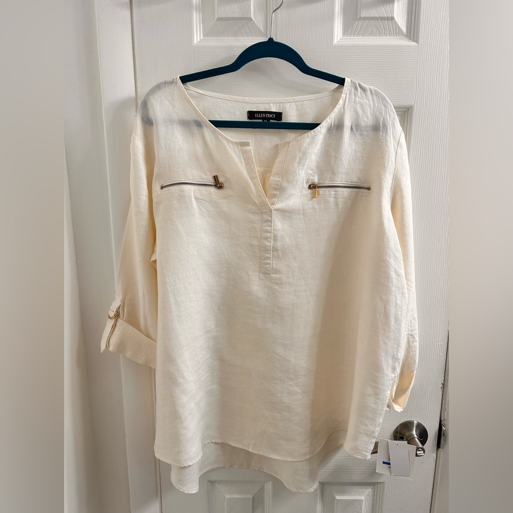 NWT Ellen Tracy Cream Linen Top Size XL